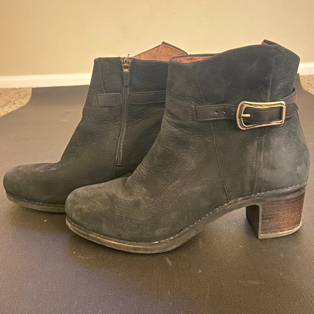 Dansko Women's Suede Leather Buckle Heeled Booties